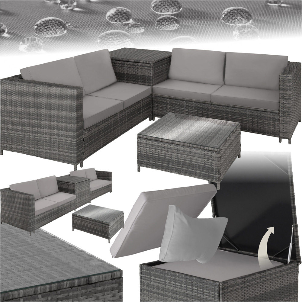 tectake Siena 4 Seater Grey Rattan Garden Lounge Set with Storage Box Image 2