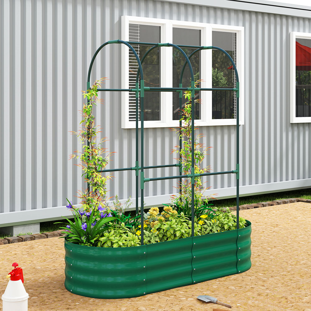 Outsunny Green Galvanised Raised Garden Bed with Trellis 140 x 60 x 120cm Image 2