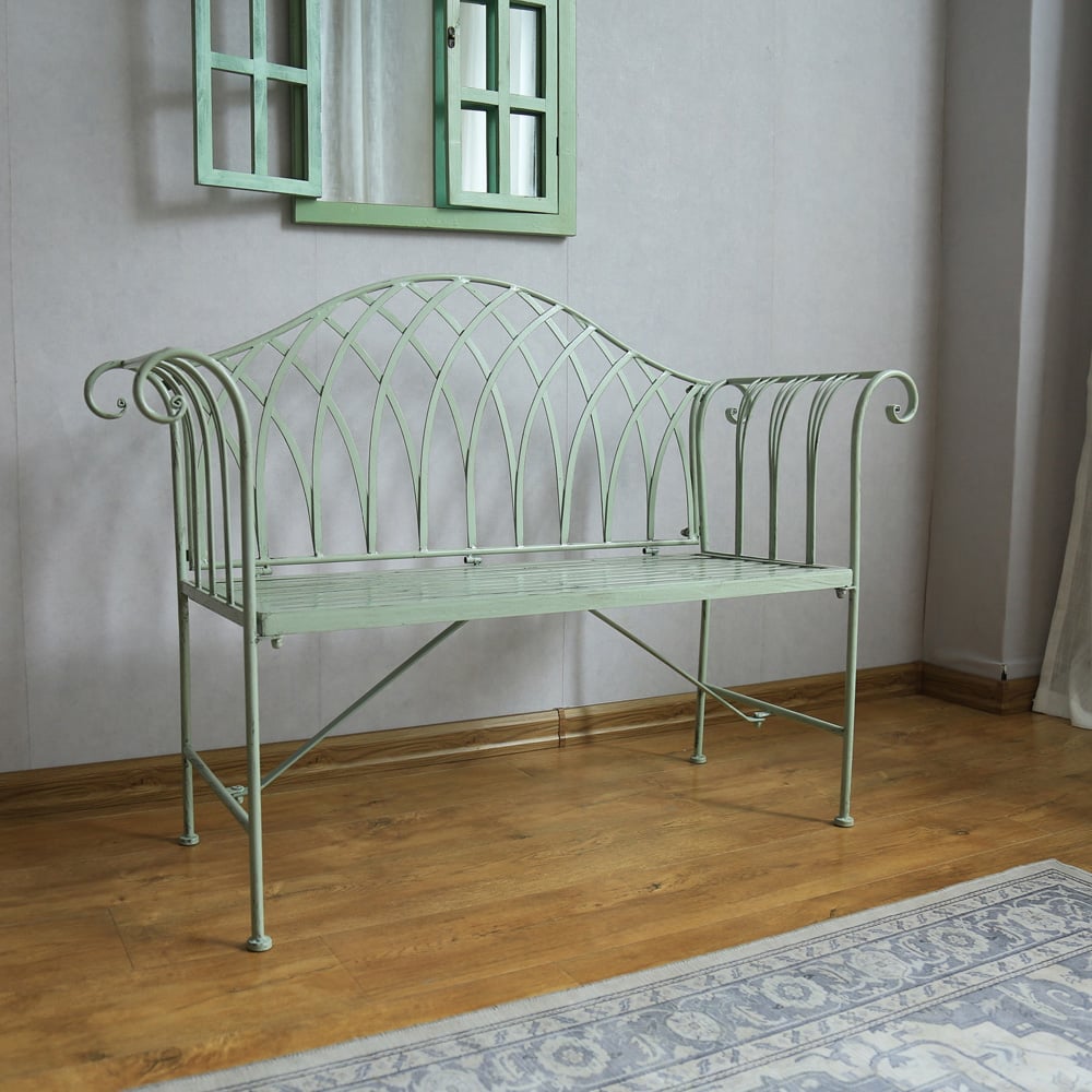 Garden Gear Wrought Iron Versailles Sage Green Garden Bench Image 3