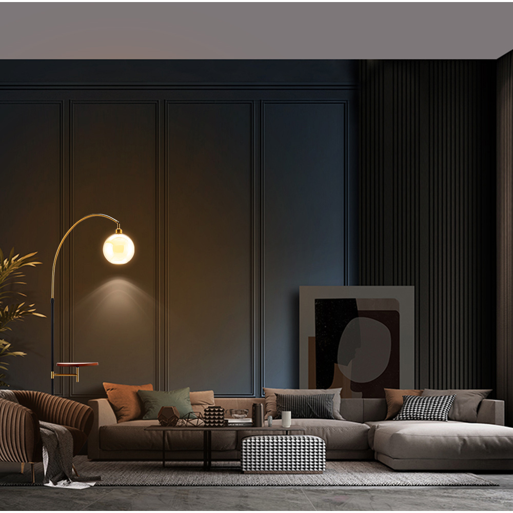 Living and Home Adjustable Arch Floor Lamp with Wood Tray Image 8