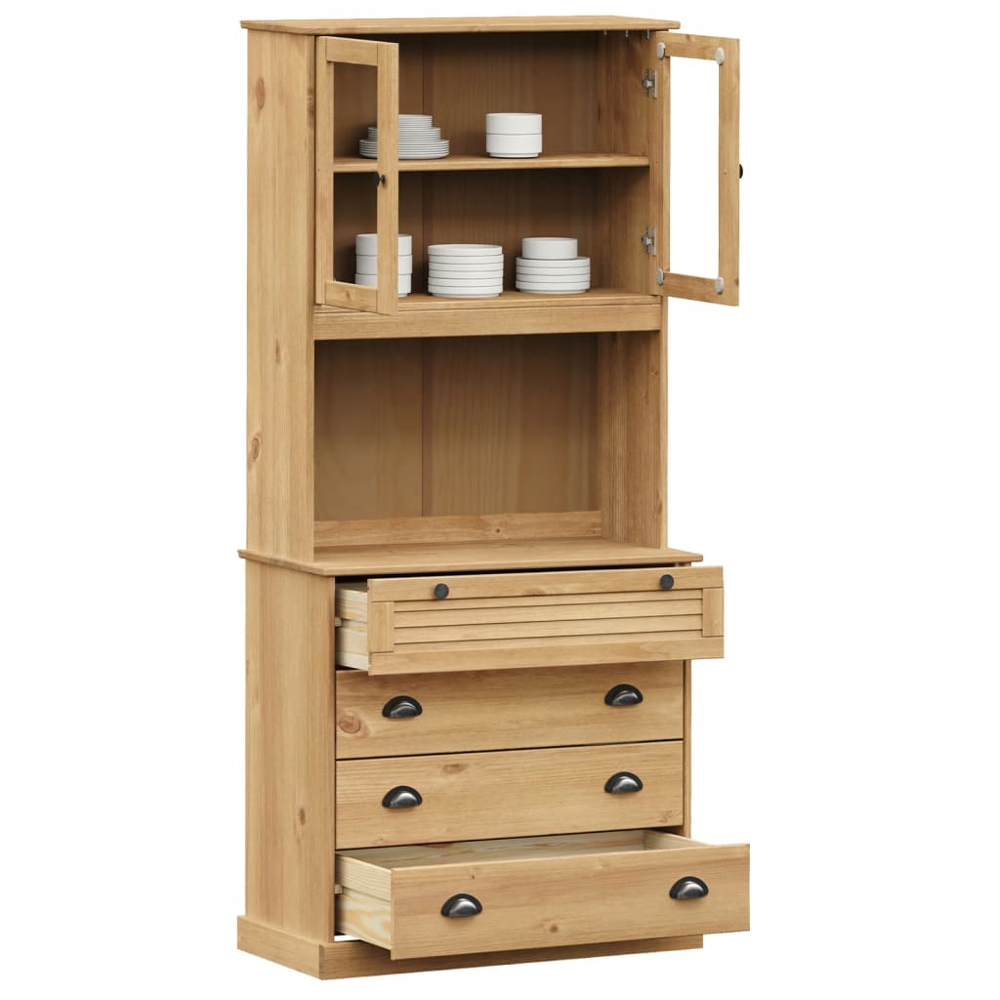 vidaXL Vigo 2 Glass Door 4 Drawer Single Shelf Solid Pine Wood Highboard Image 3