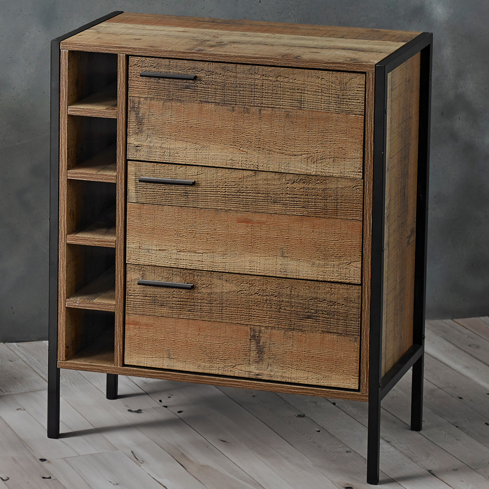 Hoxton 3 Drawer Wood Effect Wine Cabinet Image 1