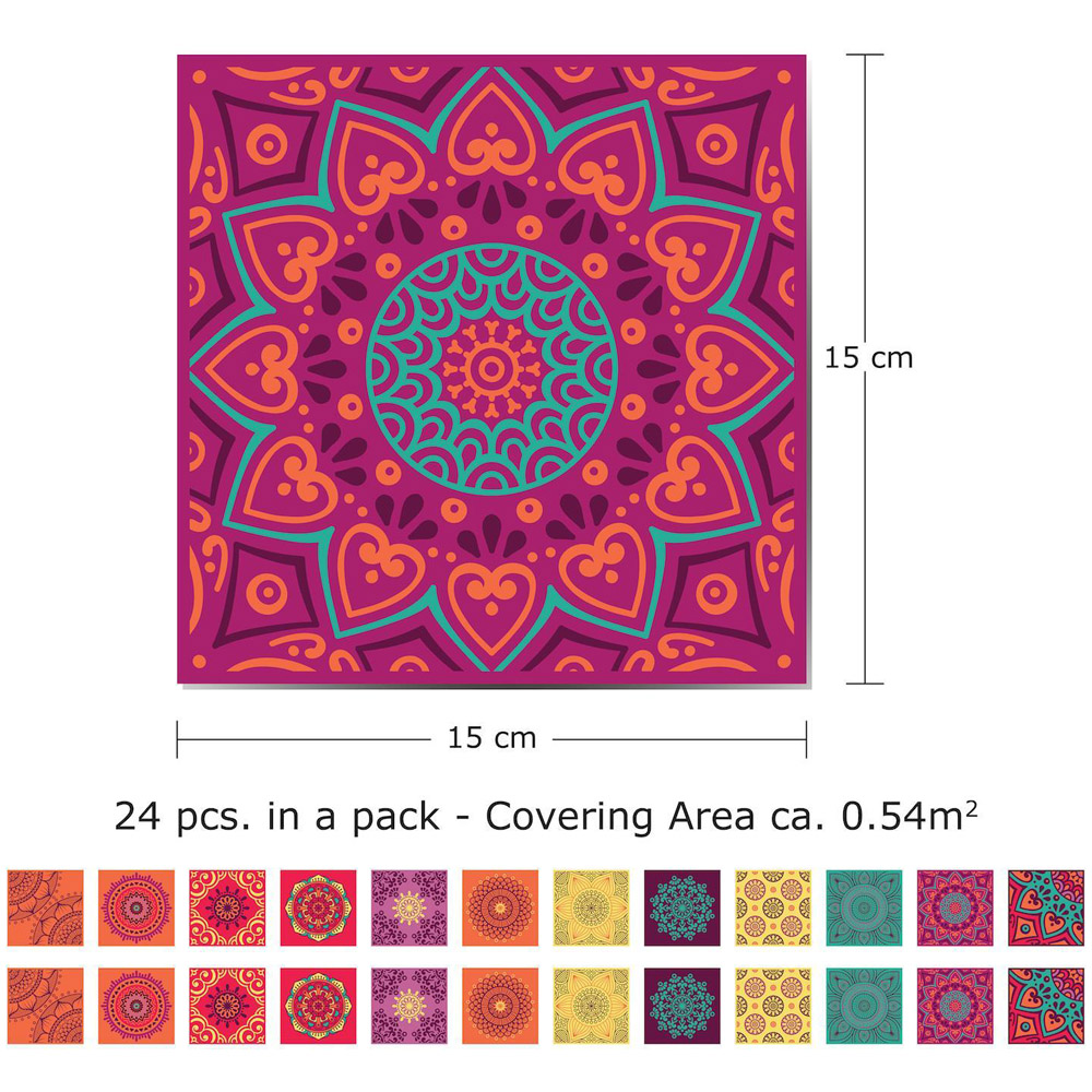 Walplus Colourful Mandala Tile Sticker 24 Pack Image 5