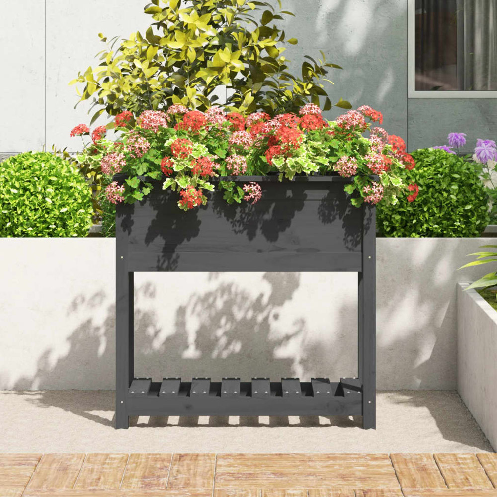 vidaXL Single Shelf Grey Solid Pine Wood Garden Planter 81 x 82.5 x 34.5cm Image 2