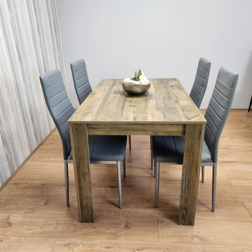 Kosy Koala 4 Seater Wood and Faux Leather Dining Set Rustic Effect and Grey Image 3