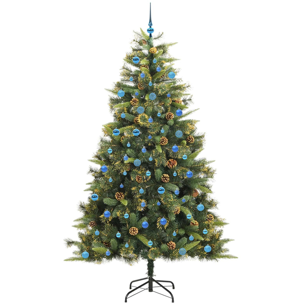 vidaXL Pre-Lit Blue Baubles and Pinecones Green Artificial Christmas Tree 8ft Image 4