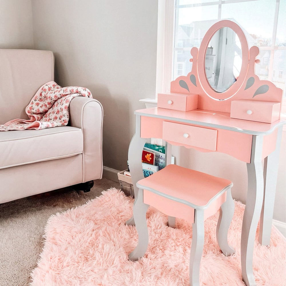 Teamson Kids Little Princess Pink and Grey Rapunzel Play Vanity Set Image 6