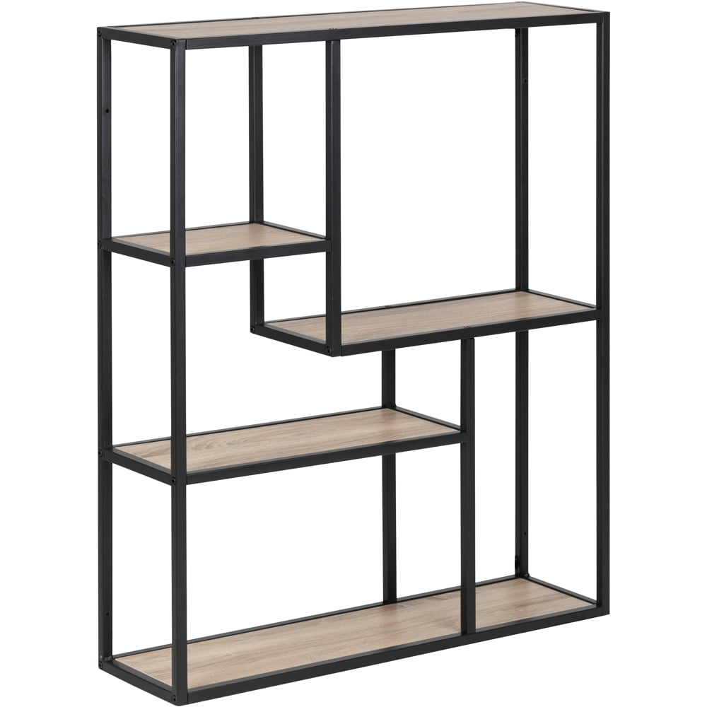 Florence Seaford 4 Shelf Sonoma Oak and Black Metal Wall Shelf Image 1