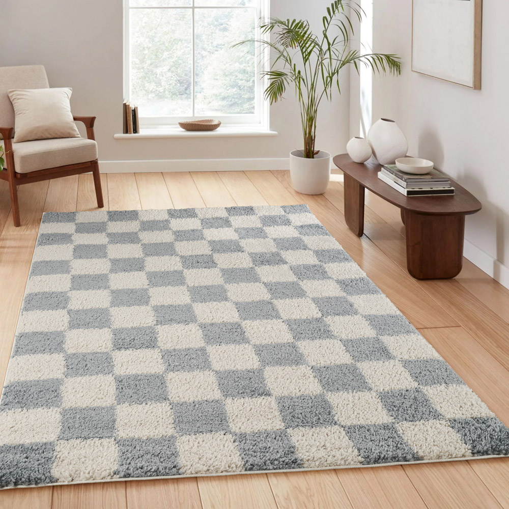 Desire Rugs Chester Duck Egg Blue Shaggy Checkered Rug 200 x 290cm Image 2