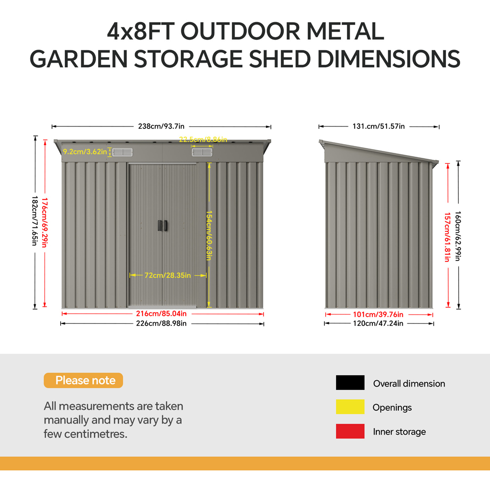 Living and Home 4 x 8ft Grey Metal Pent Garden Tool Shed with Foundation Image 8