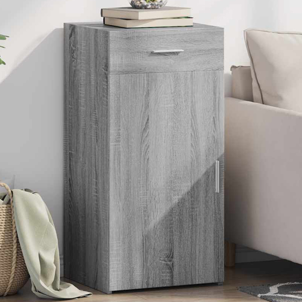 vidaXL Single Door Single Drawer Grey Sonoma Wooden Sideboard Image 1