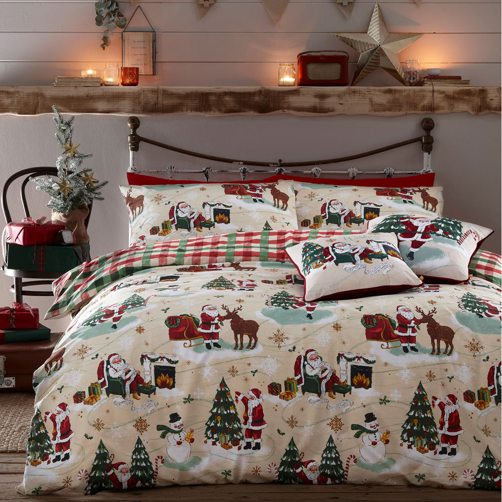furn. Double Multicolour Jolly Santa Christmas Duvet Cover Set Image 4