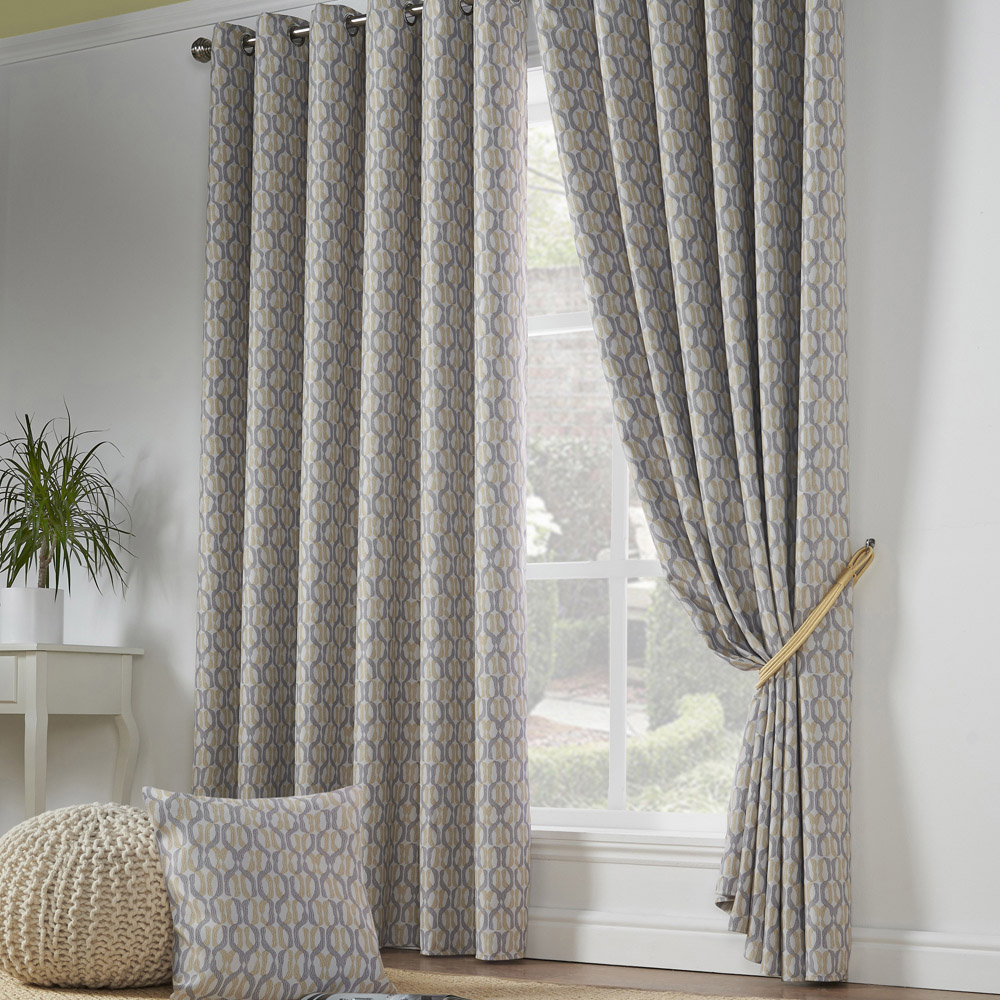 Alan Symonds Bourne Ochre Ring Top Eyelet Curtains 168 x 229cm Image 1