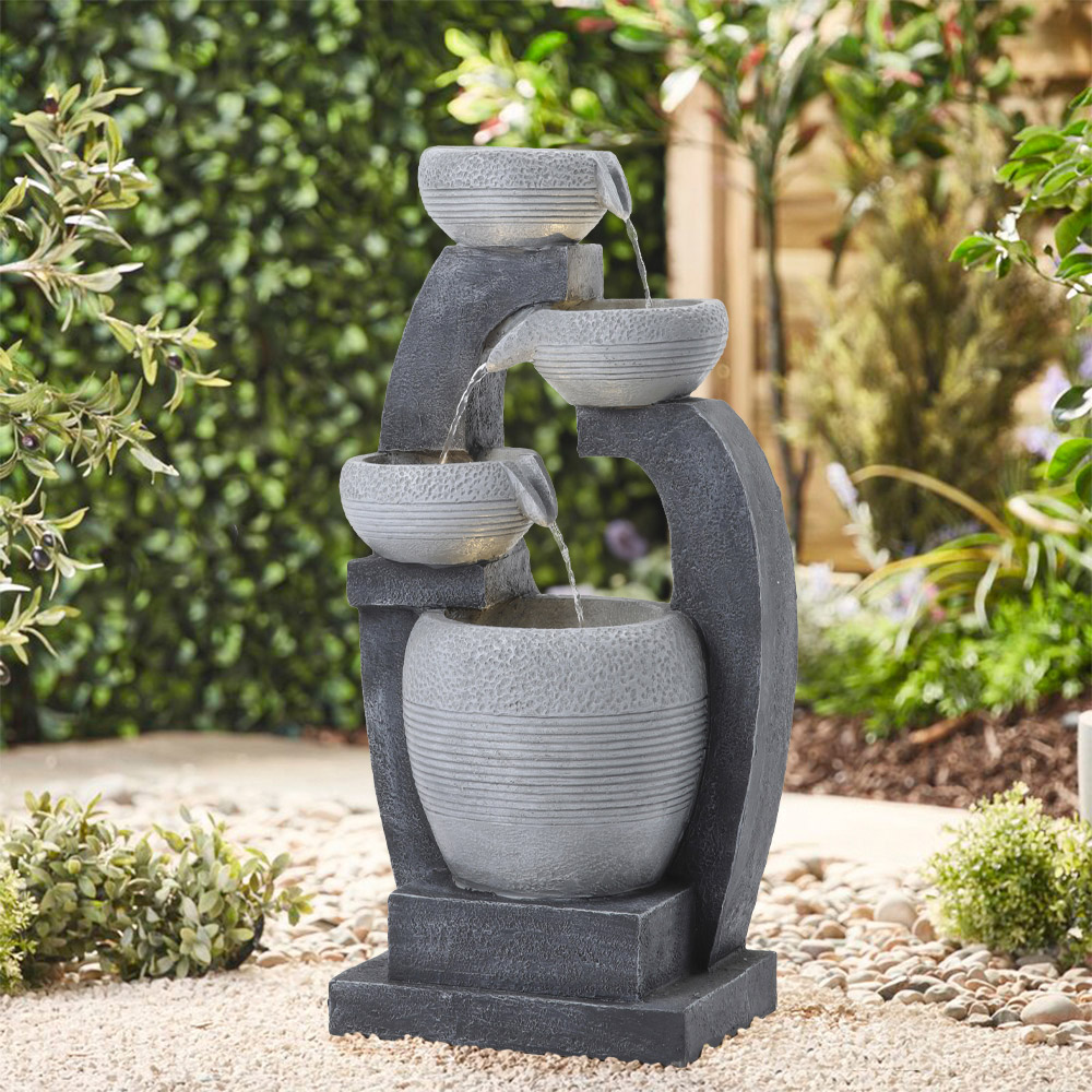 Living and Home 4 Tier Bowl Shaped Rockery Resin Solar Powered LED Water Feature Image 2