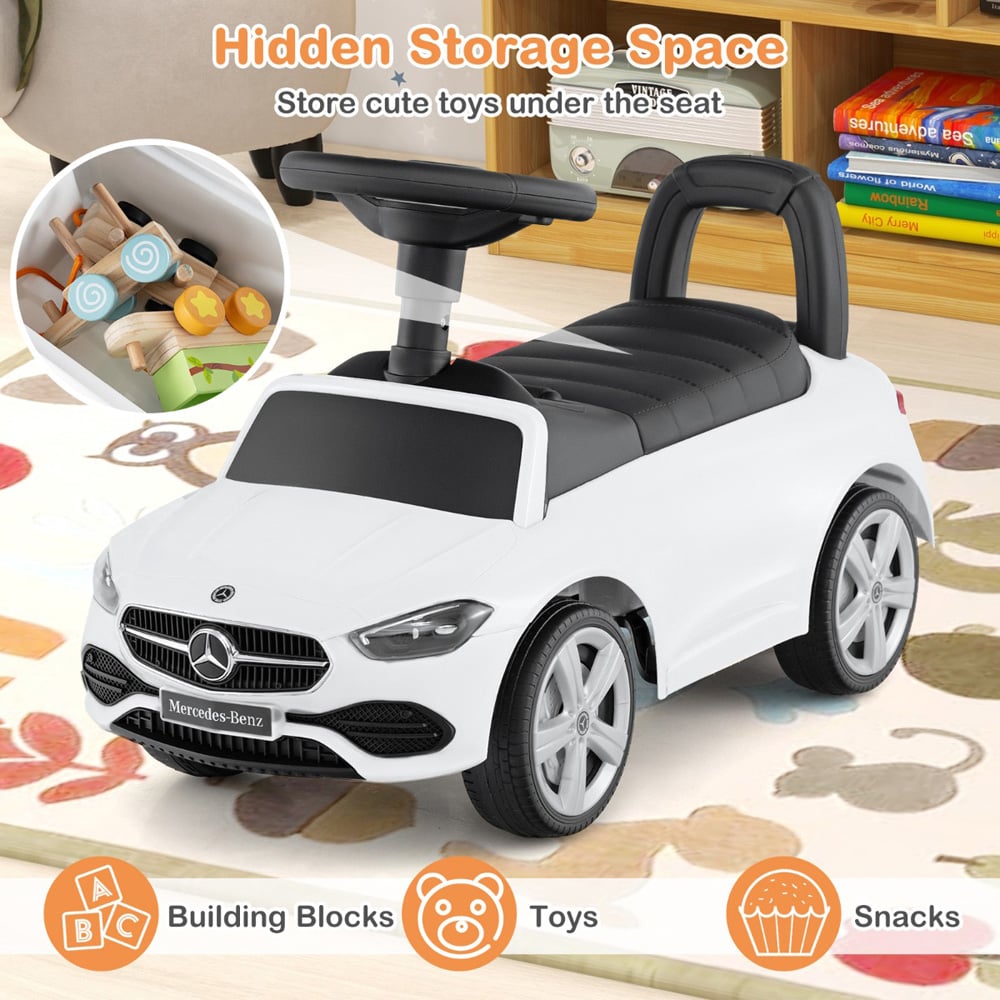 Costway Kids White Licensed Mercedes Benz Ride On Sliding Car with Horn and Engine Sound Image 7