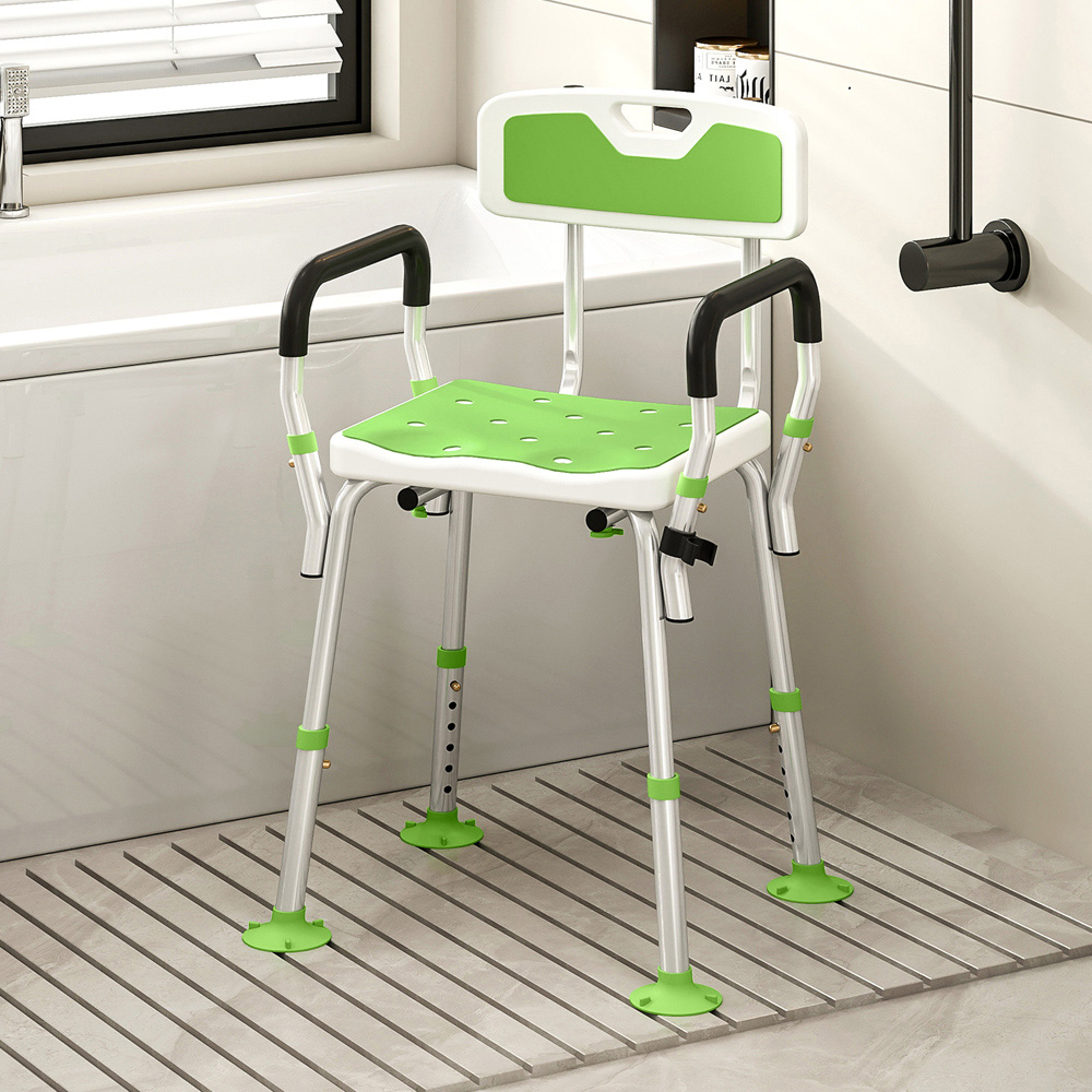 HOMCOM Green Aluminium Height Adjustable Padded Shower Stool Image 2