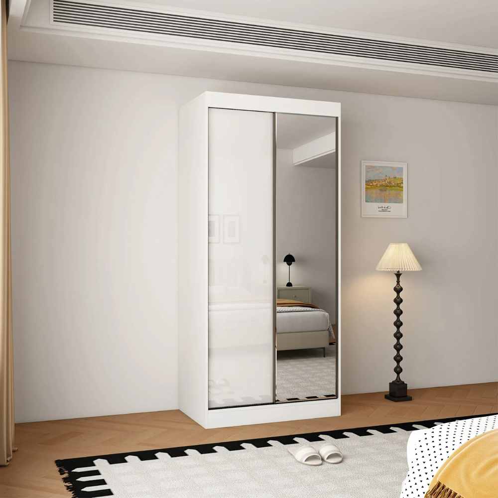 ARTESA Pacific 2 Door Gloss White Mirrored Sliding Wardrobe Image 4