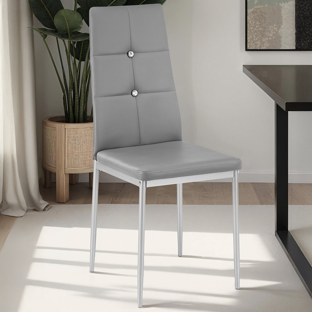 tectake Set of 8 Grey Rhinestone Highlight Dining Chairs Image 1