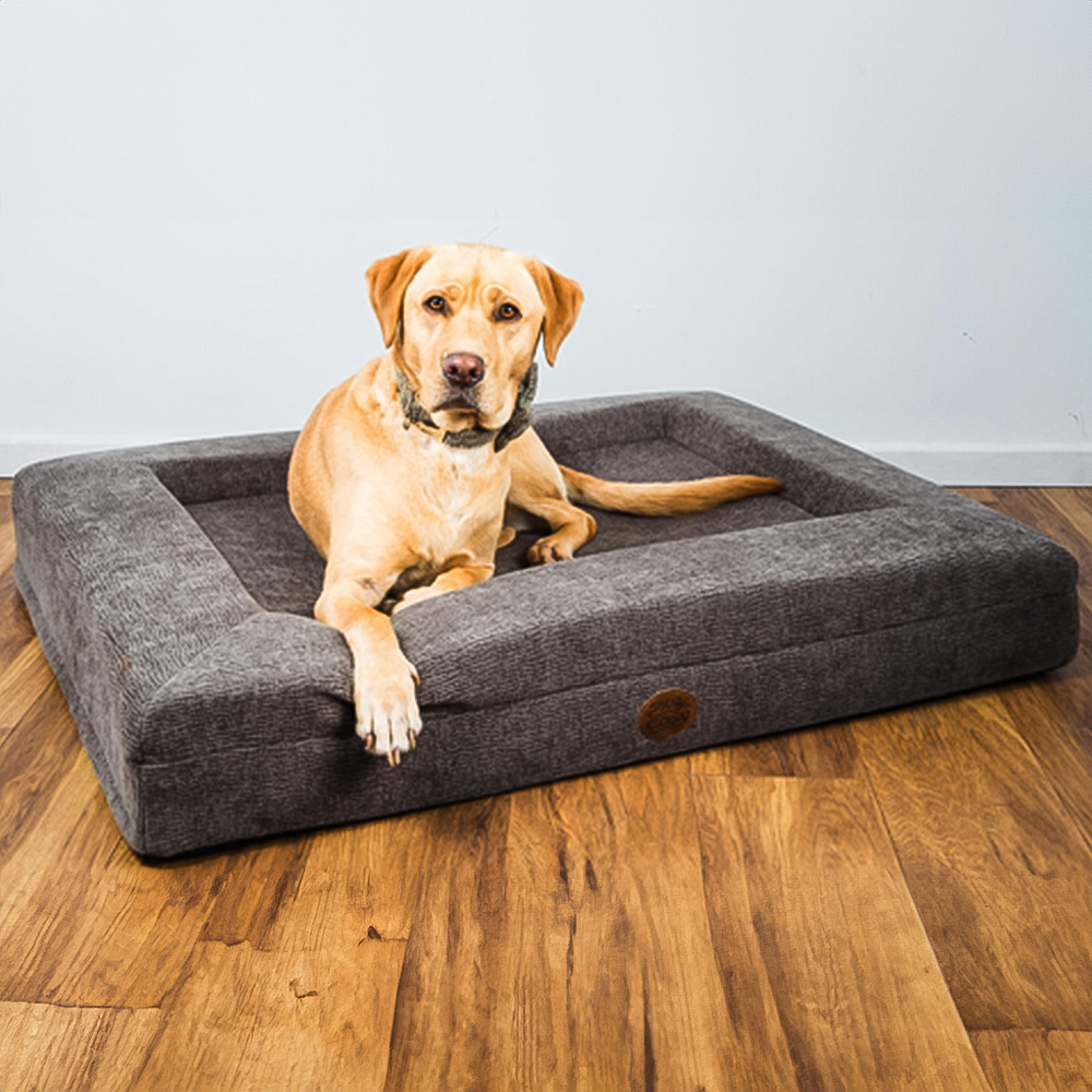 Snug & Cosy Medium Chocolate Orthopaedic Dog Lounger Bed Image 2