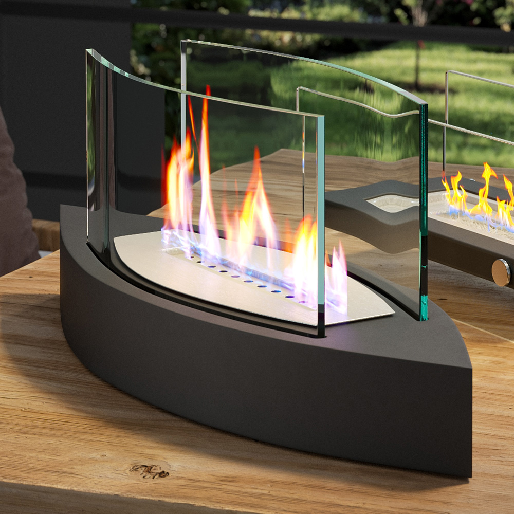 Living and Home Black Modern Tabletop Ethanol Fireplace Image 2