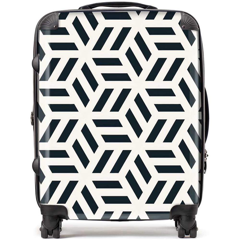 Warren Reed Designer Large Geometric Monochrome Hexagonal Pattern Suitcase Image 1