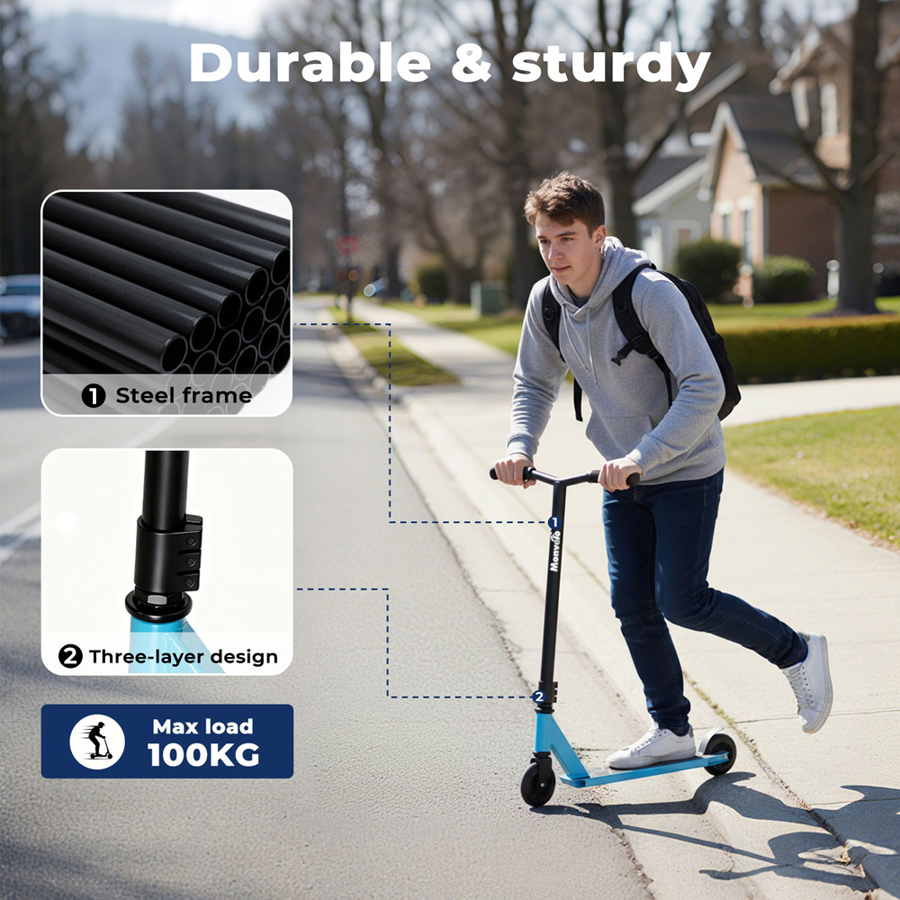 Monvelo Light Blue and Black Kids Adult Freestyle Stunt Scooter Image 6