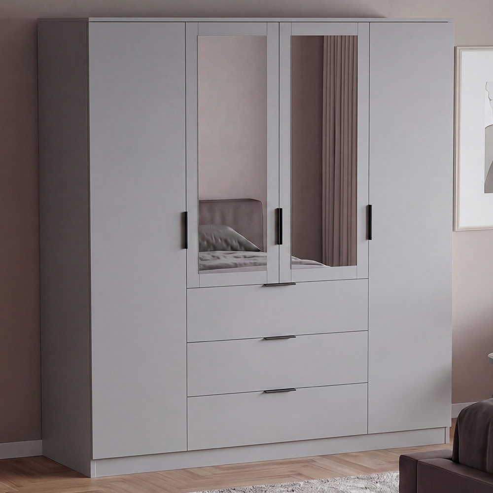 VIDA DESIGNS Trega 4 Door 3 Drawer Grey Mirrored Wardrobe Image 1