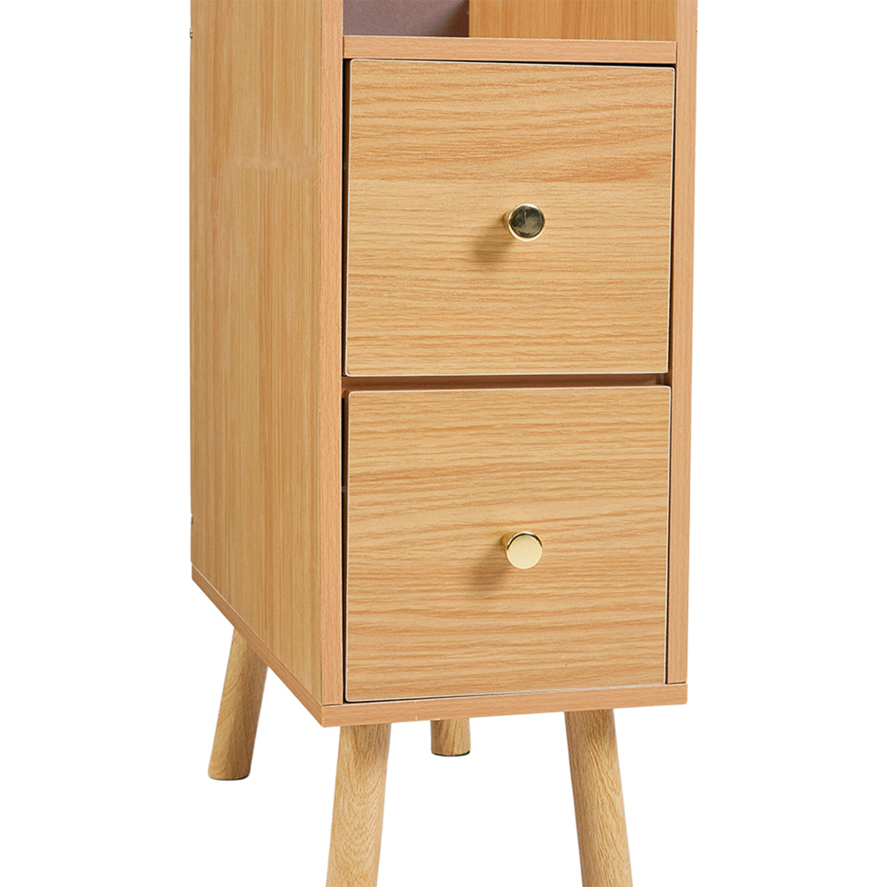 Living and Home 2 Drawer Natural Wooden Bedside Table with Raised Edge Guard Image 4