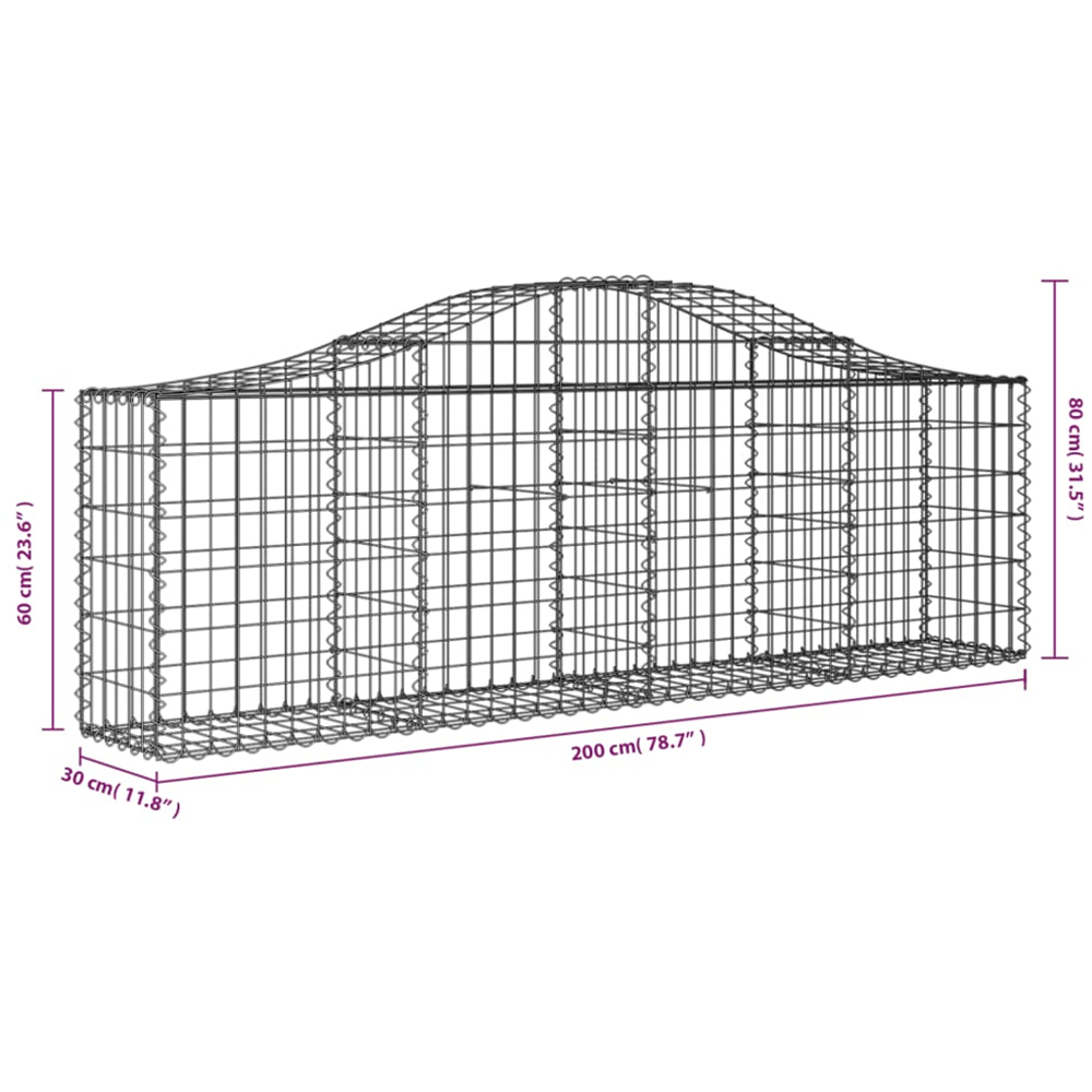 vidaXL Silver Galvanised Iron Arched Gabion Basket 200 x 30 x 60/80cm 13 Pack Image 5