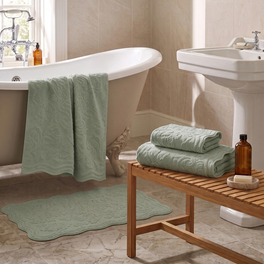 Allure Bath Fashions Gracie Sage Green Floral Jacquard Scalloped Hand Towel 50 x 85cm 2 Pack Image 7