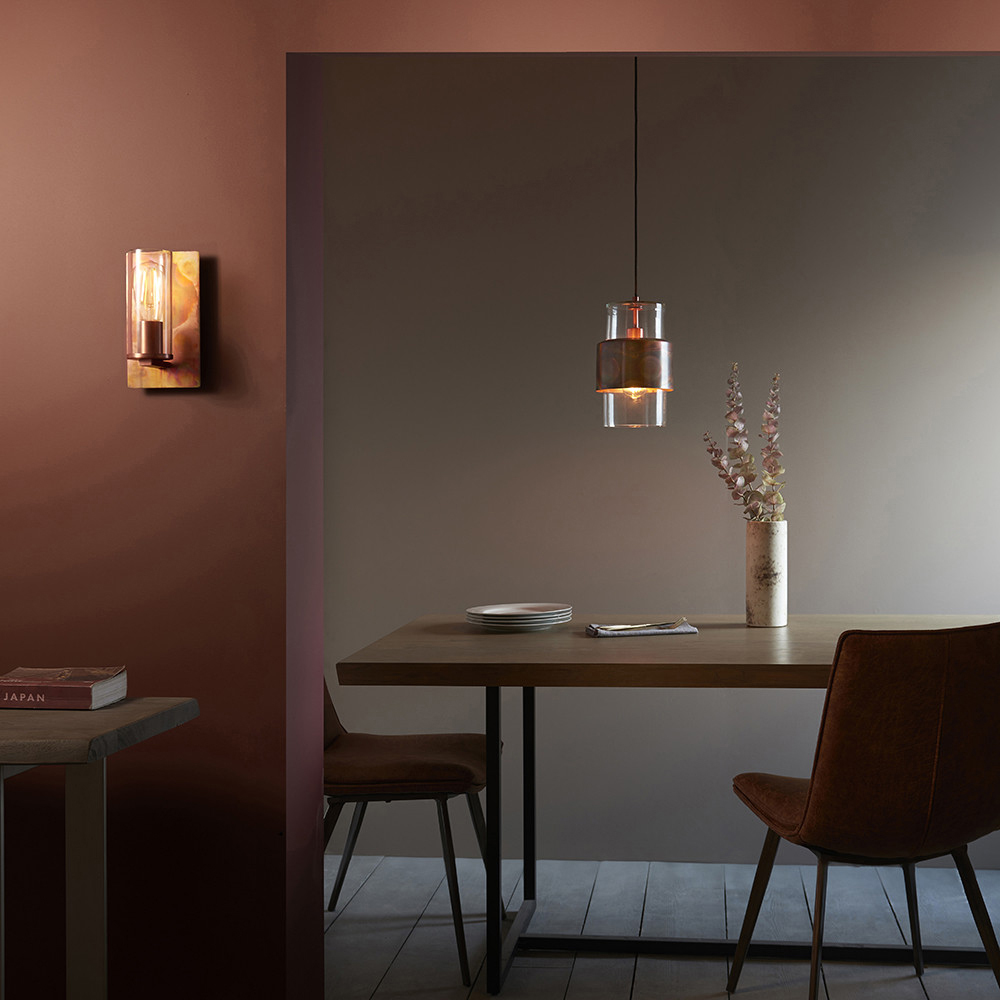 Merano Palermo Copper Patina and Clear Glass Wall Lamp Image 8