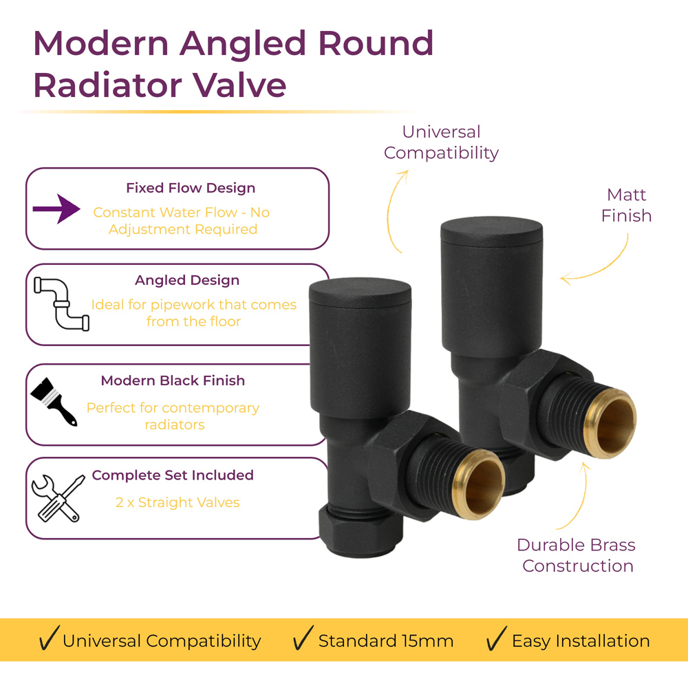 Go Bathrooms Black Angled Radiator Valve 15mm 2 Pack Image 3