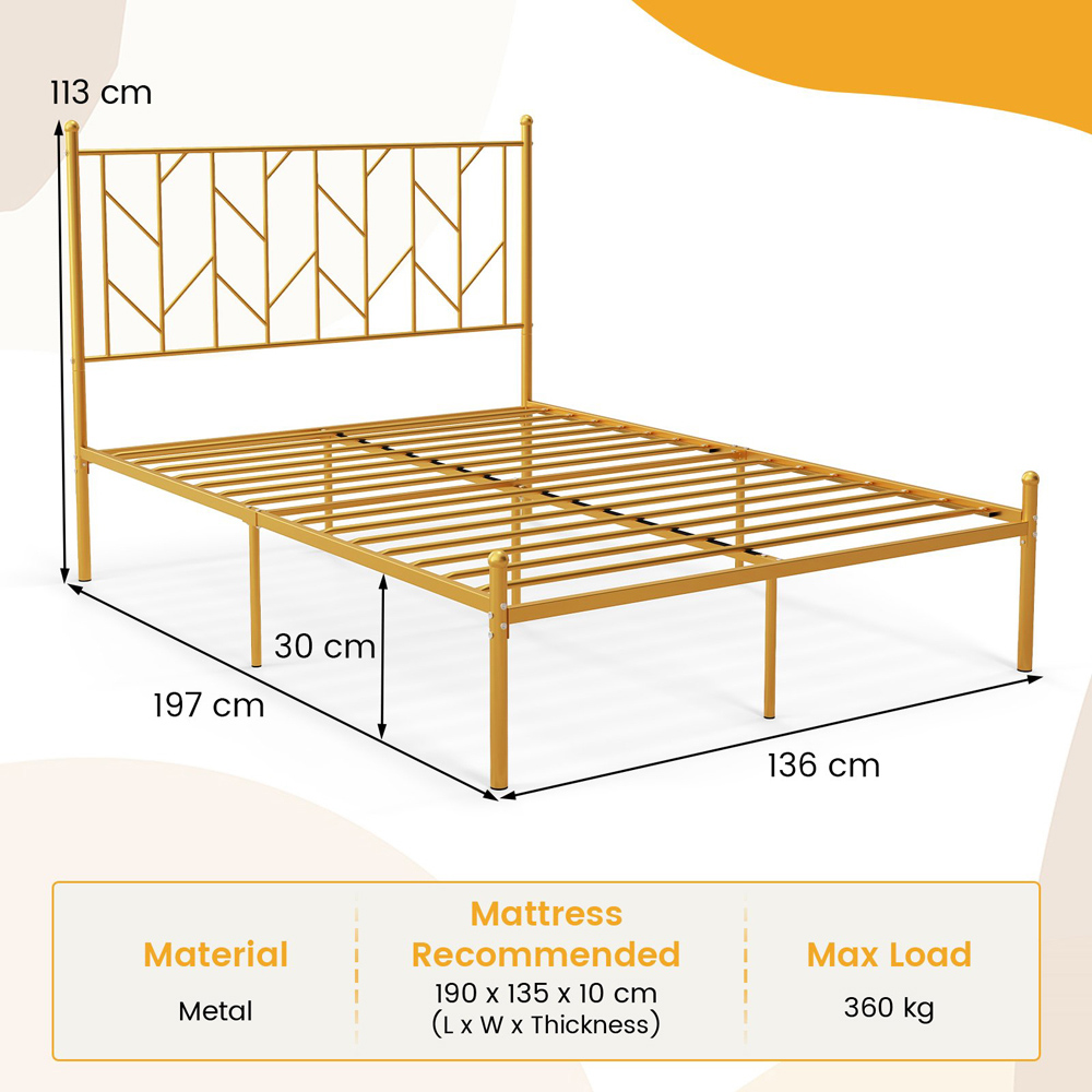 Costway Double Golden Metal Platform Bed Frame with Headboard Image 8