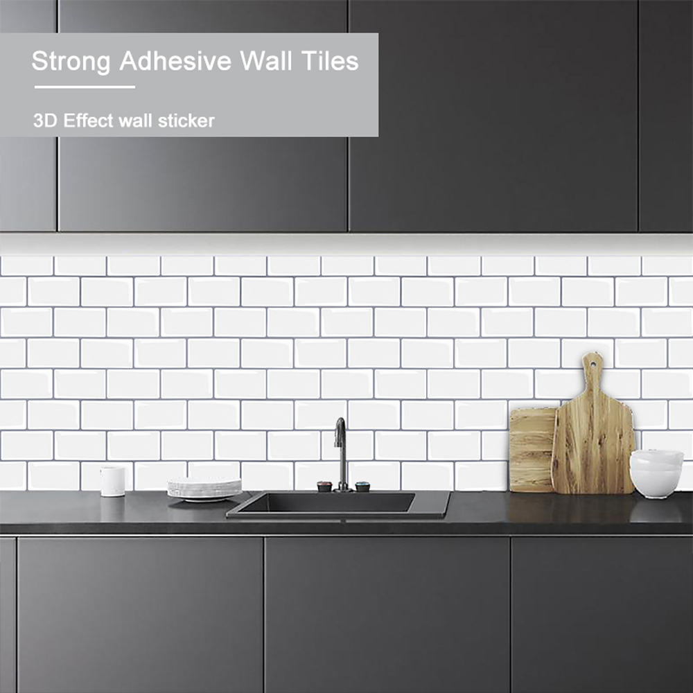 Living and Home 3D Glass Effect White Backsplash Tile Backsplash Tiles 30.5 x 30.5cm Image 4