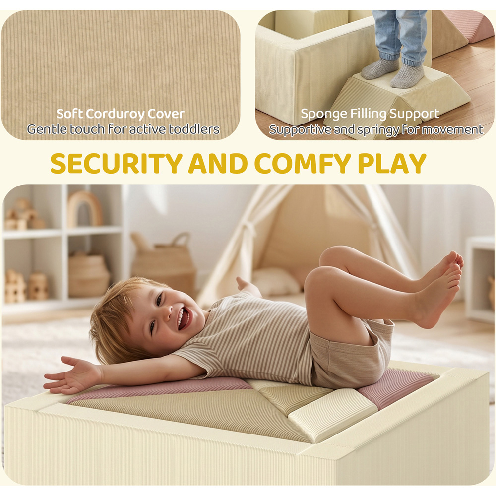 AIYAPLAY Kids Beige Tangram-Inspired Soft Play Set with Removable Cover 9 Piece Image 6
