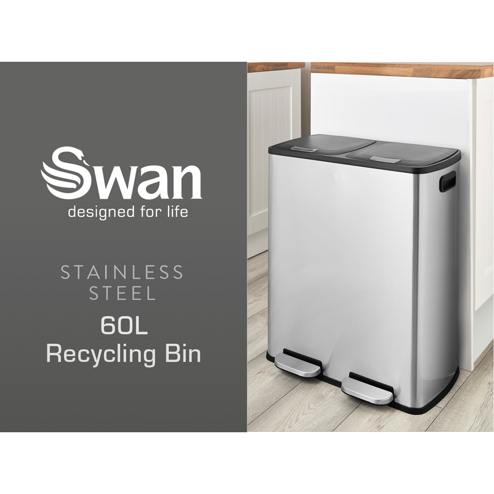 Swan Silver Stainless Steel Dual Recycling Bin 60L Image 2