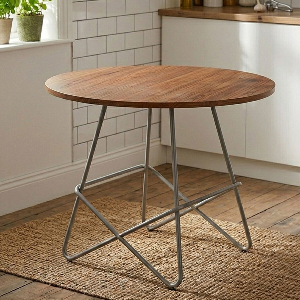 Premier Housewares Grey Metal and Elm Wood Round Coffee Table Image 5