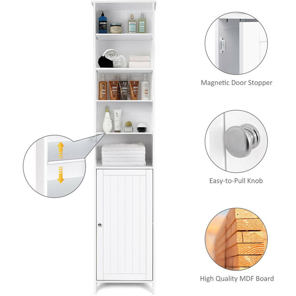 Costway Single Door 5 Shelf White Storage Cabinet Image 8