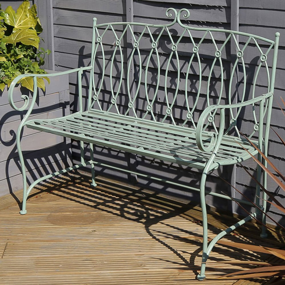 Charles Bentley Wrought Iron Bench Sage Green Image 1