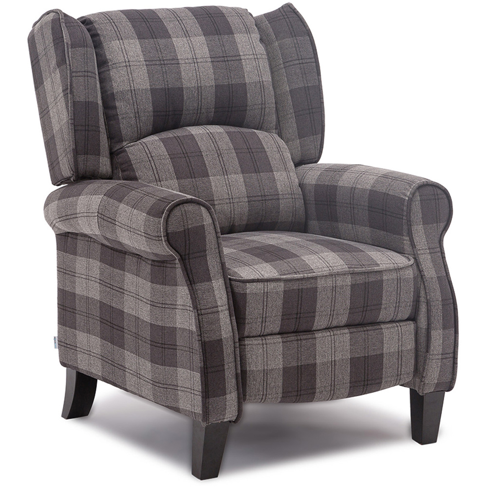 Furniture Online Eaton Charcoal Wing Back Checkered Recliner Chair Image 2