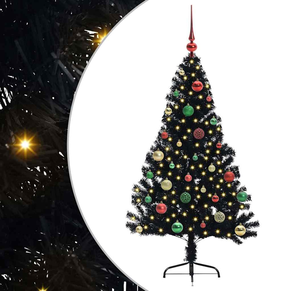 vidaXL Pre-Lit Multicolour Baubles Black Artificial Christmas Tree 5ft Image 2
