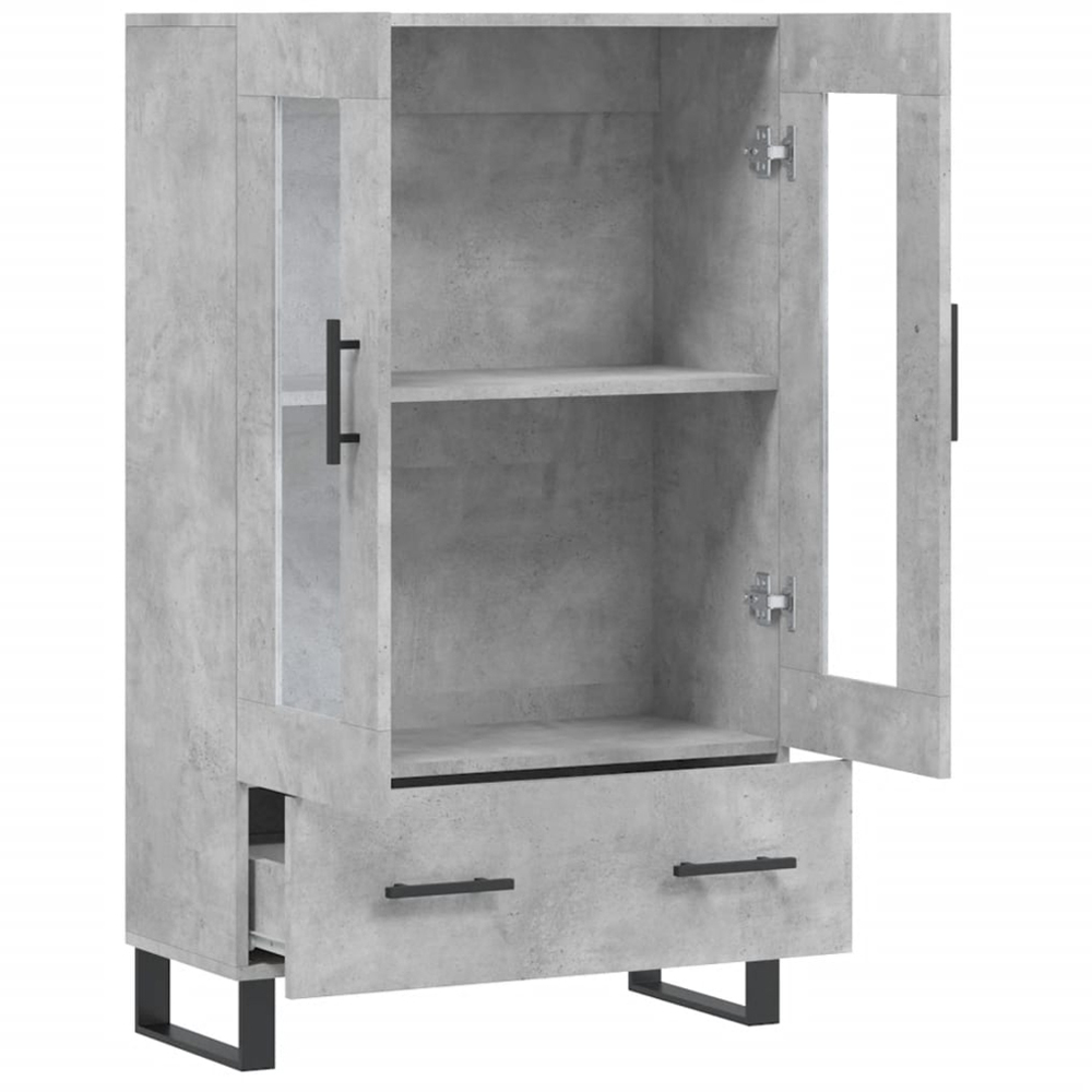 vidaXL 2 Glass Door Single Drawer Concrete Grey Highboard Image 5