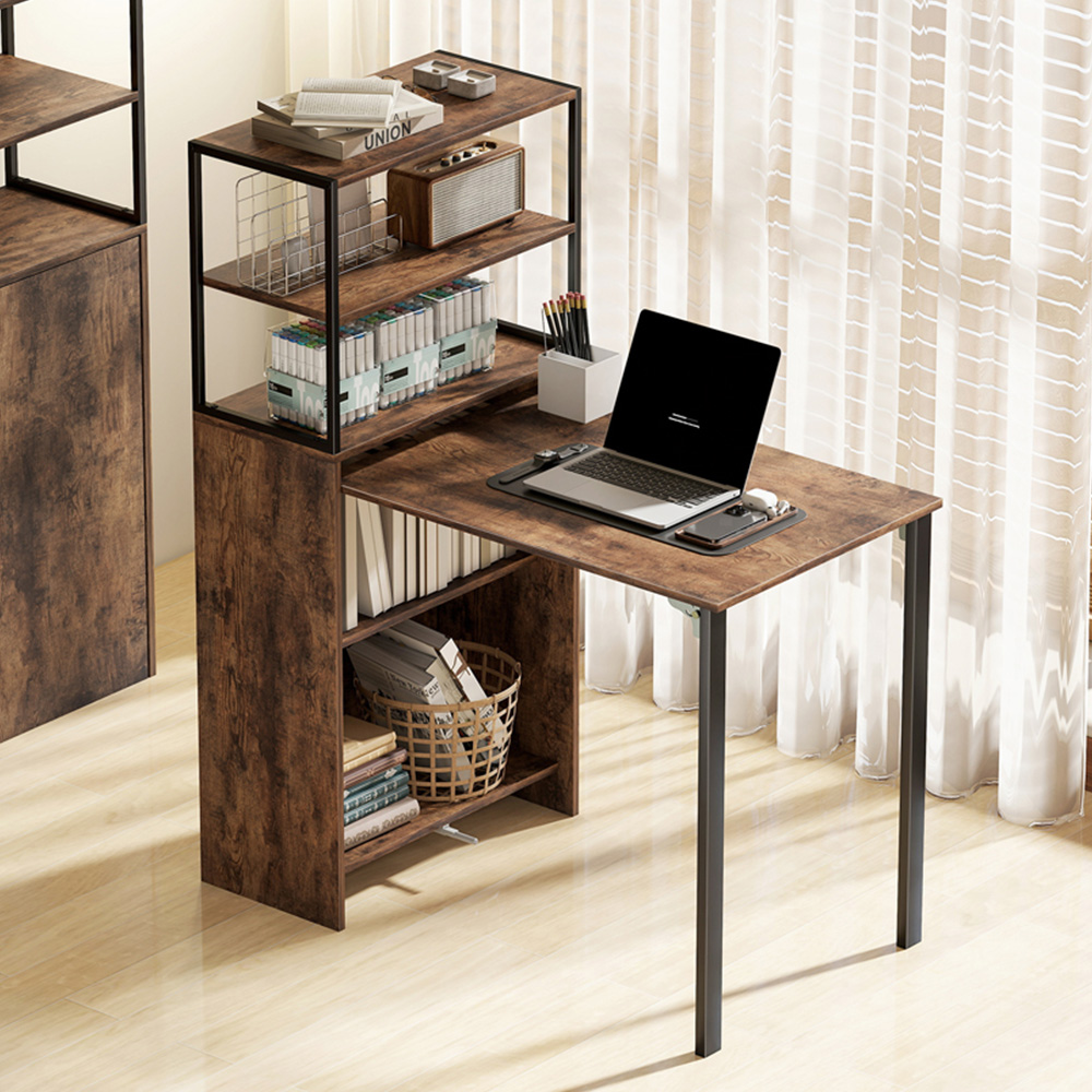 Portland 5 Shelf Foldable Multifunctional Computer Desk Rustic Brown Image 1