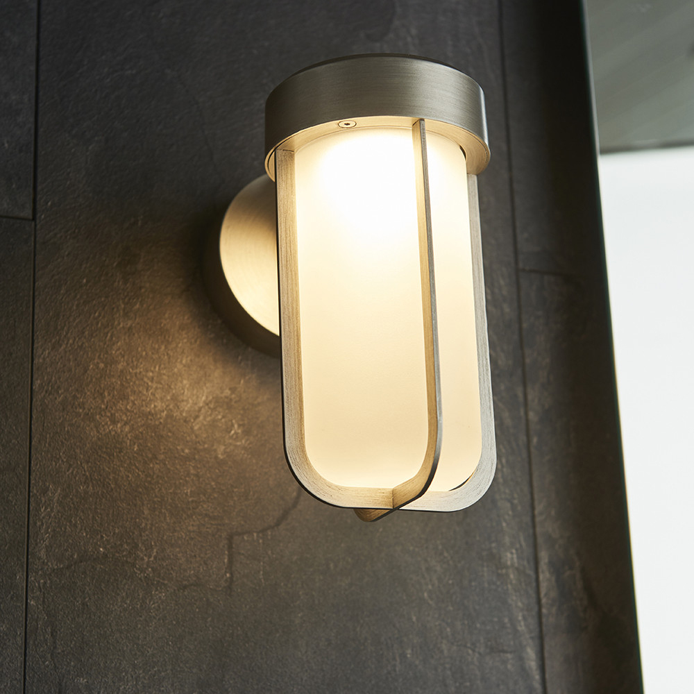 Merano Bevento Brushed Silver LED Frosted Glass Outdoor Wall Lamp Image 4