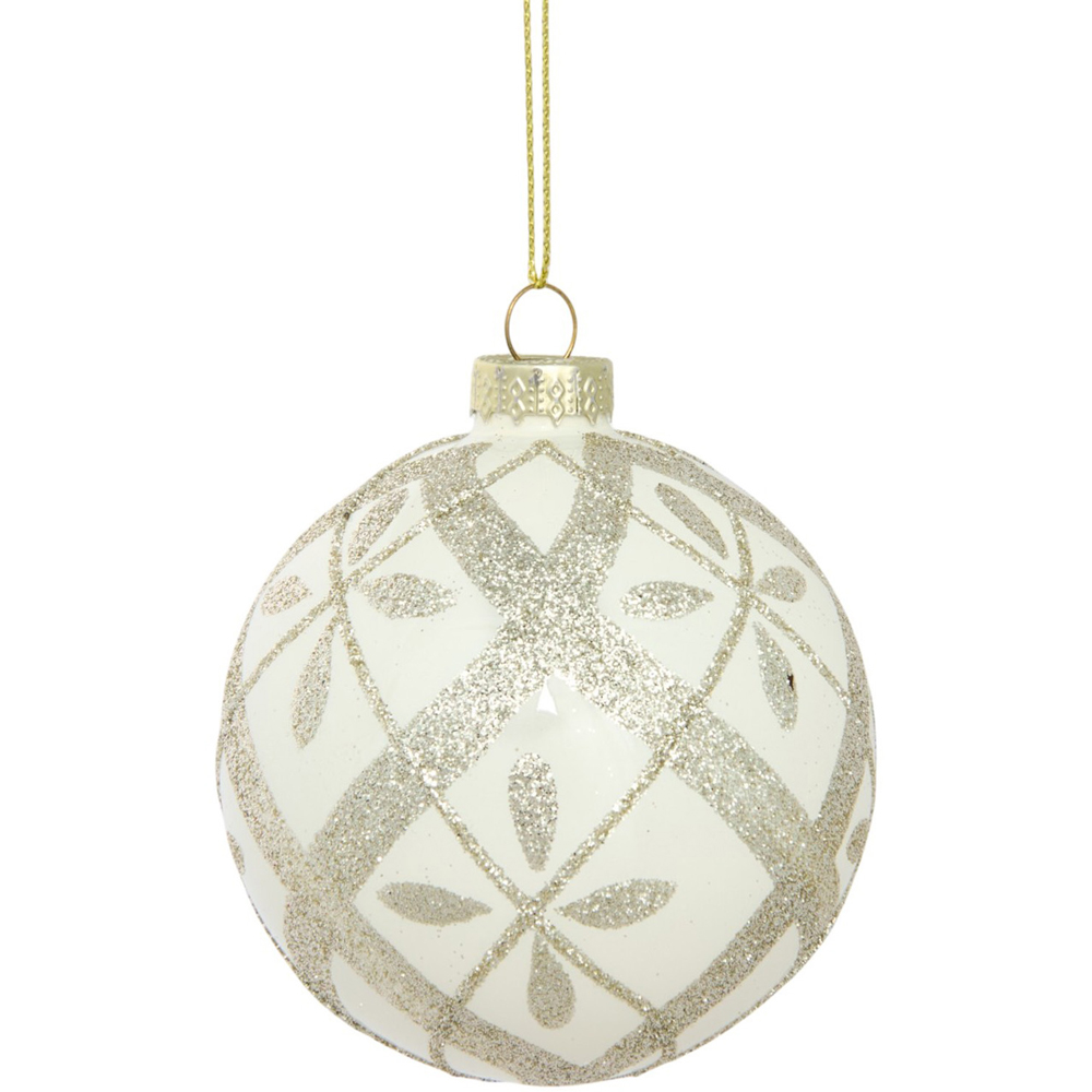 Ivory Glitter Design Bauble Image 1