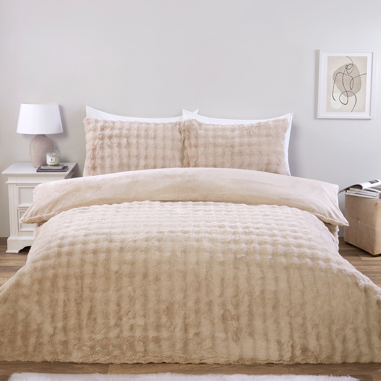 Aurora Faux Fur Duvet Set - Champagne / Single Image 1
