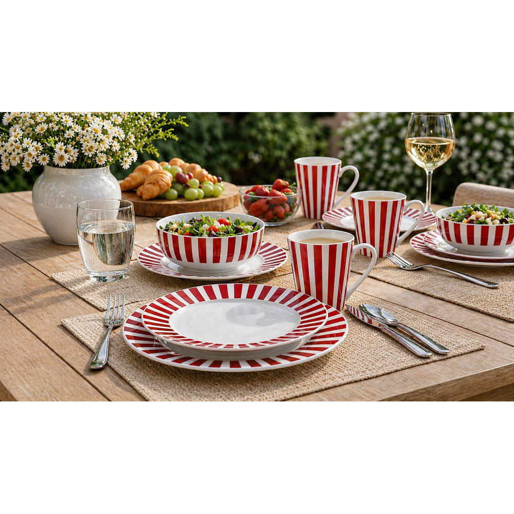 Waterside Burgundy Stripe 12 Piece Dinner Set Image 4