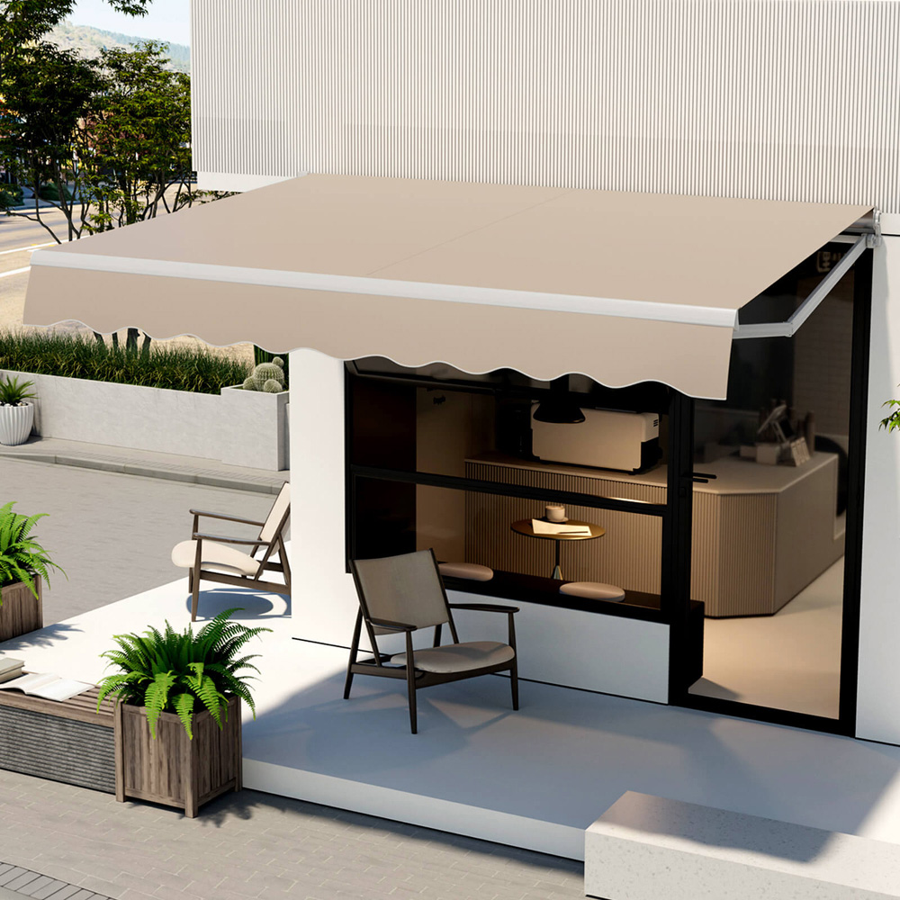 Costway Beige Retractable Manual Patio Awning 4 x 2.5m Image 1