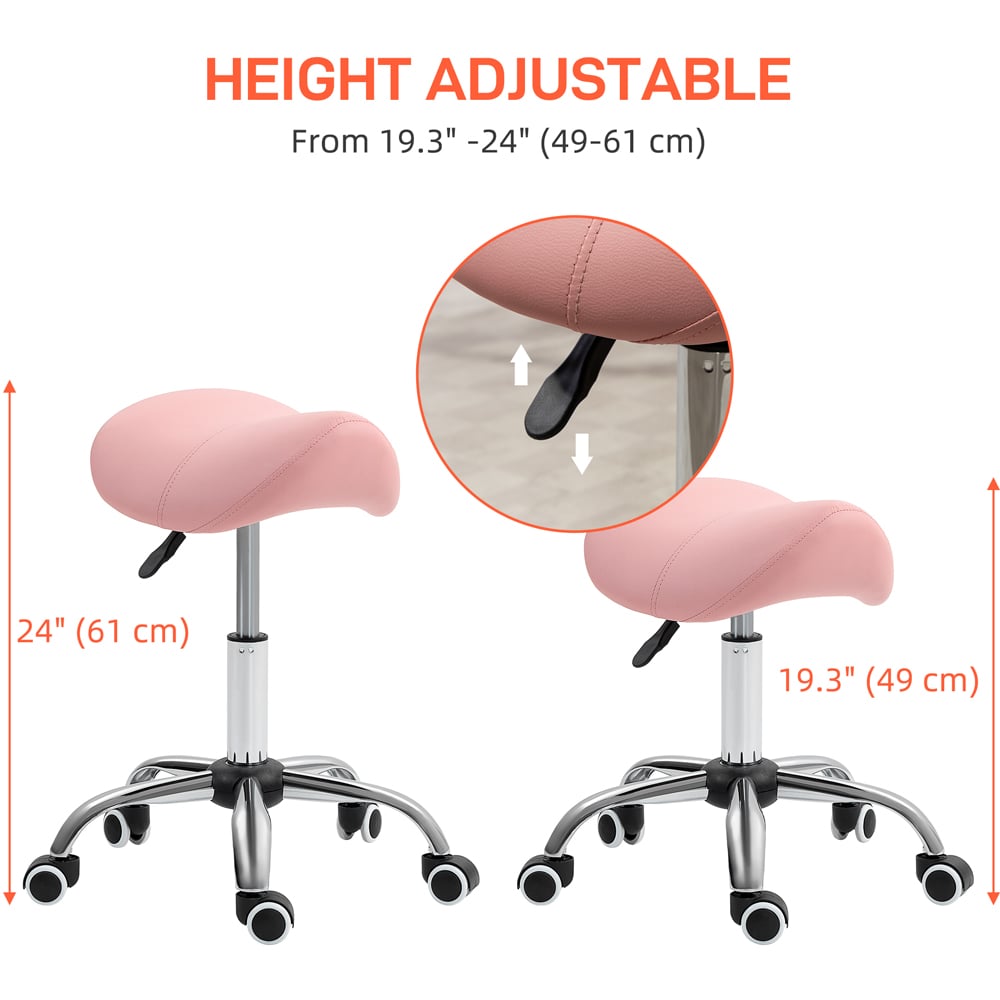 Portland Pink PU Leather Adjustable Saddle Stool with Moulded Padded Seat Image 8