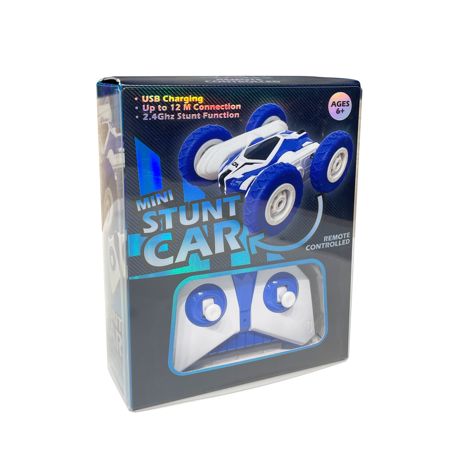 Mini Remote Conntrolled Stunt Car - Blue and White Image 14